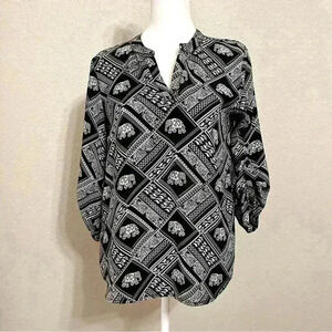 Pink Rose elephant print blouse size small